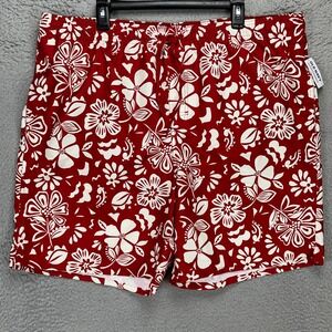 Old Navy Mens Swim Trunks 2XLT Tall Red White Floral Mesh Lined Board Shorts NEW